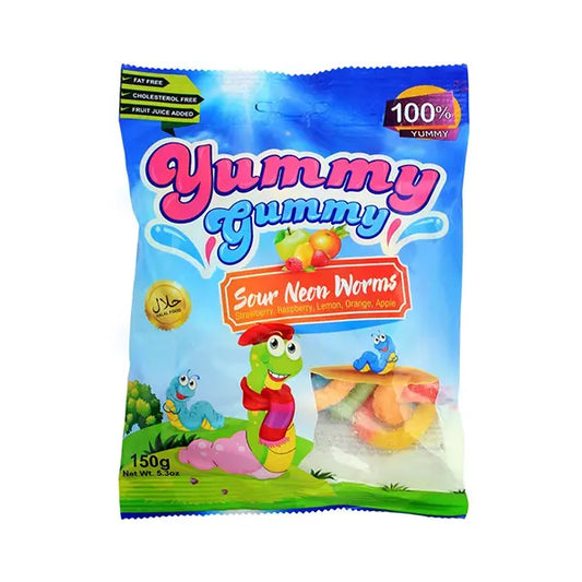 Yummy Gummy Sour Neon Worms 150gm